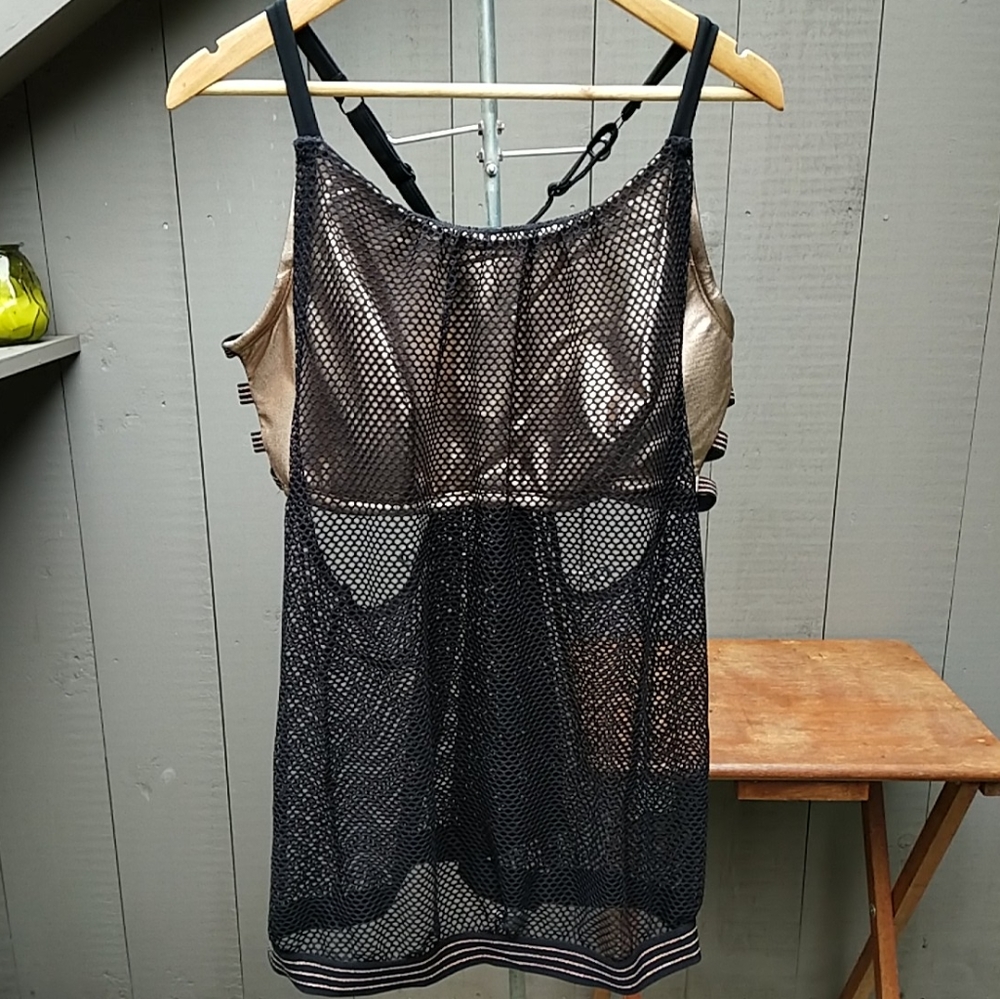 Cacique Lane Bryant Rose Gold & Fishnet Swim Top